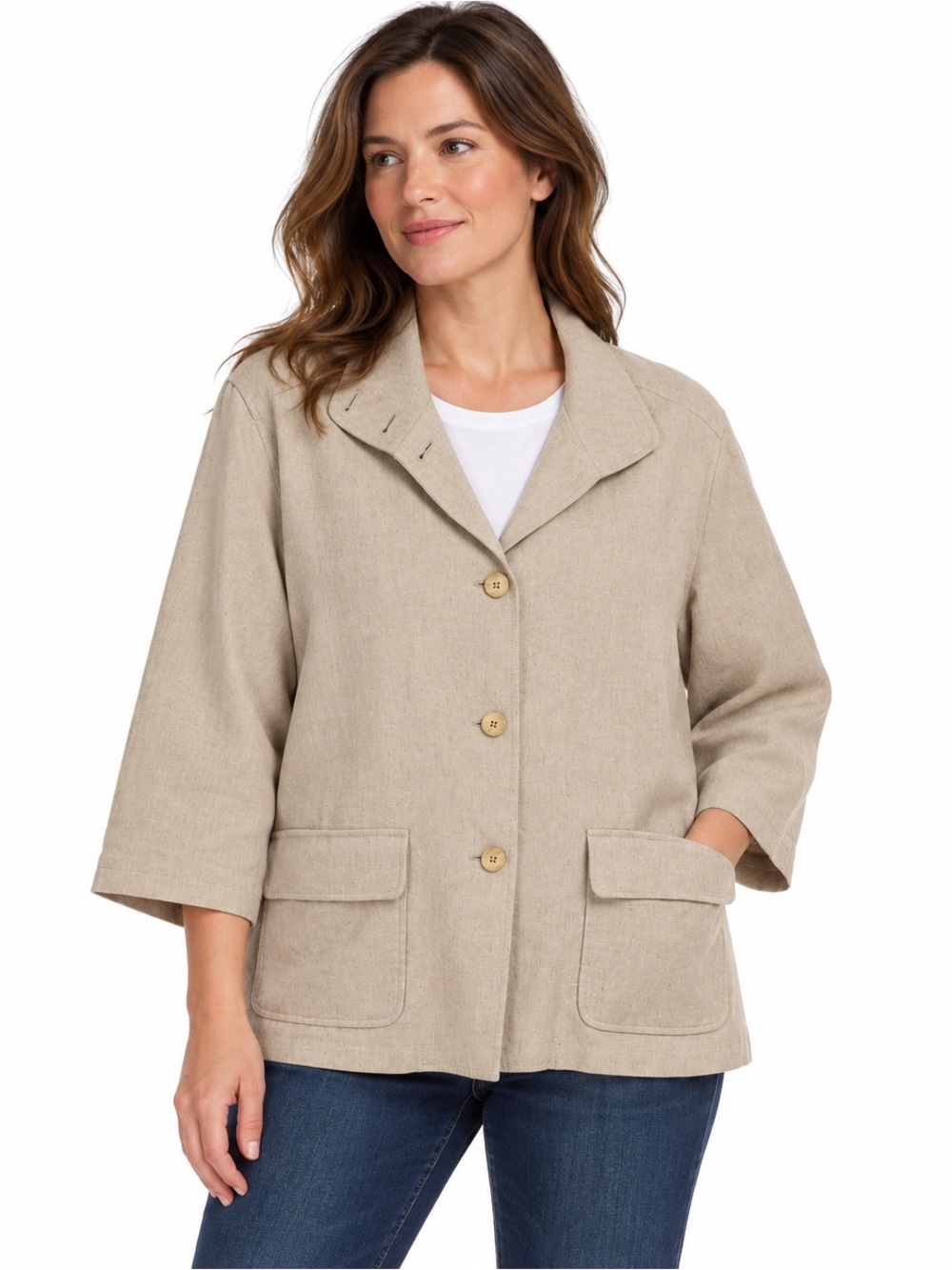 Orvis Linen Cotton Blend Beige Button Front Jacket Women’s Large USA